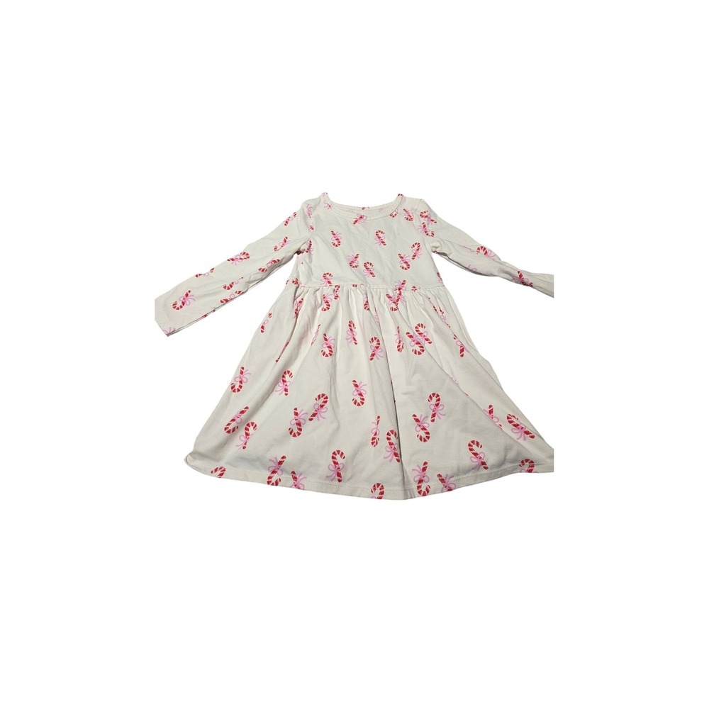 Cat & Jack Girls 4T Christmas Candy Cane Long Sleeve Dress White Pink Holiday